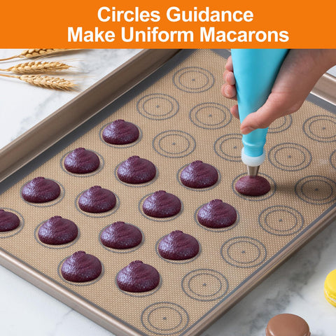 Angadona silicone macaron mats provide nonstick surface for easy release.