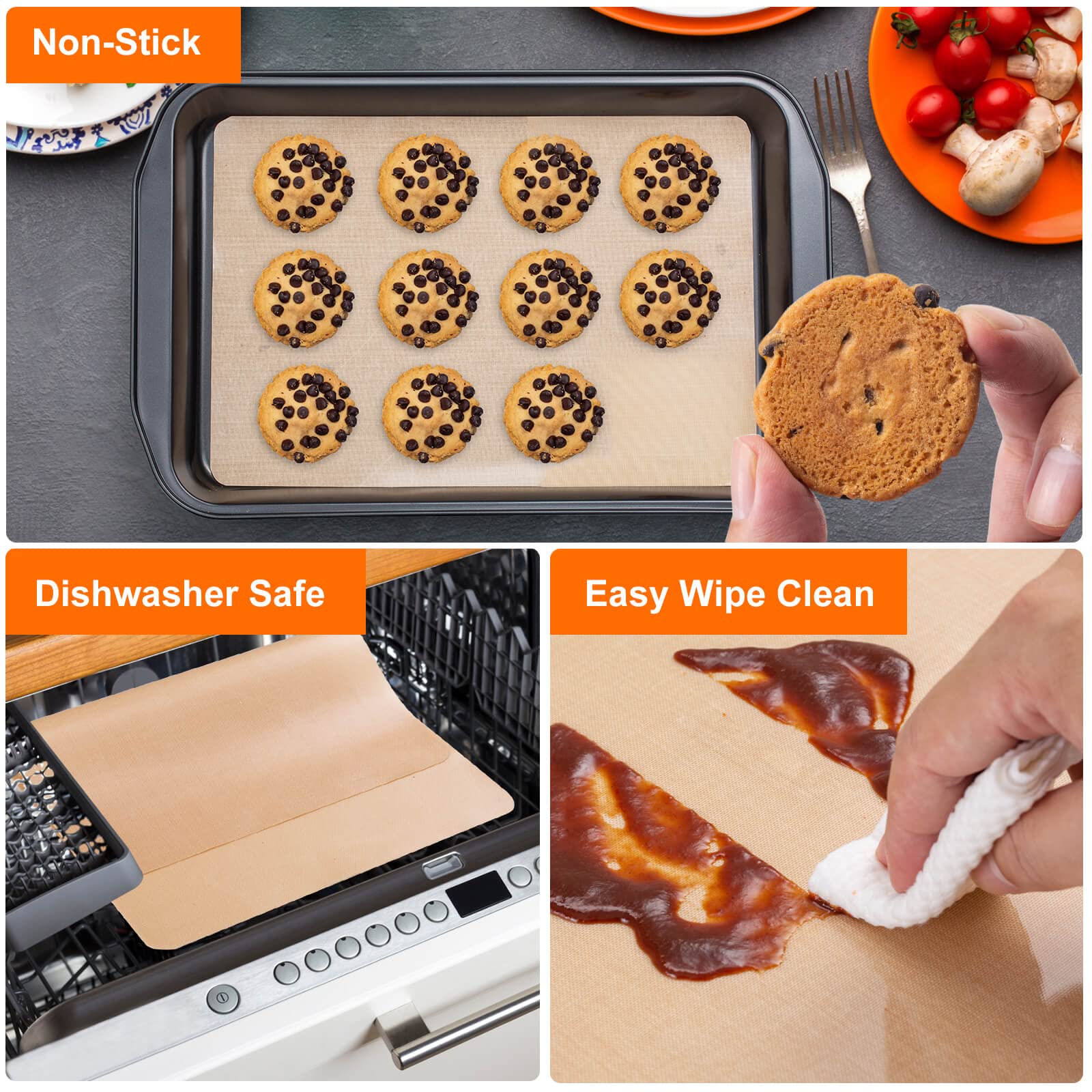Angadona silicone mat surface shown as non-stick and easy release
