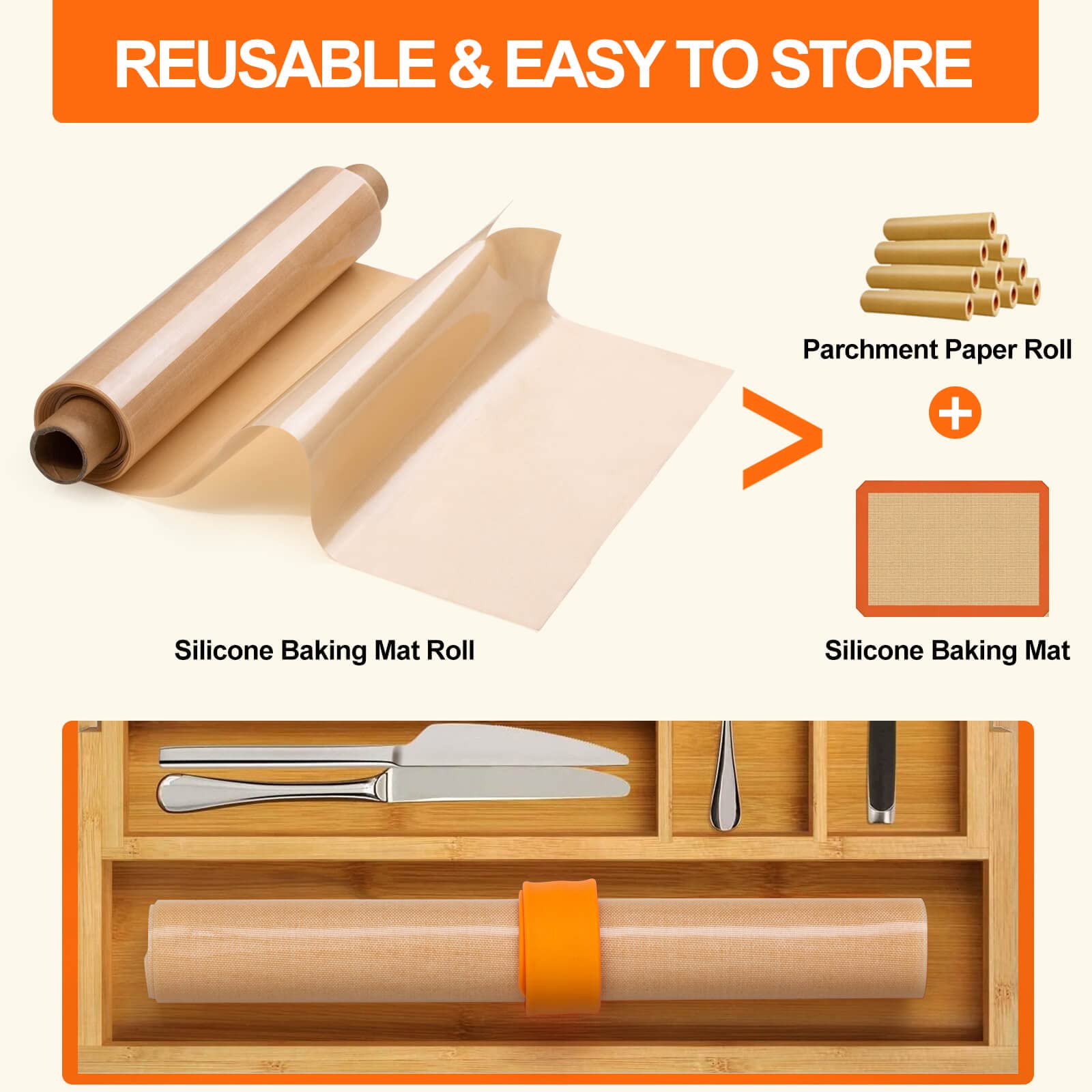 Angadona silicone baking mat roll rolled up for compact storage