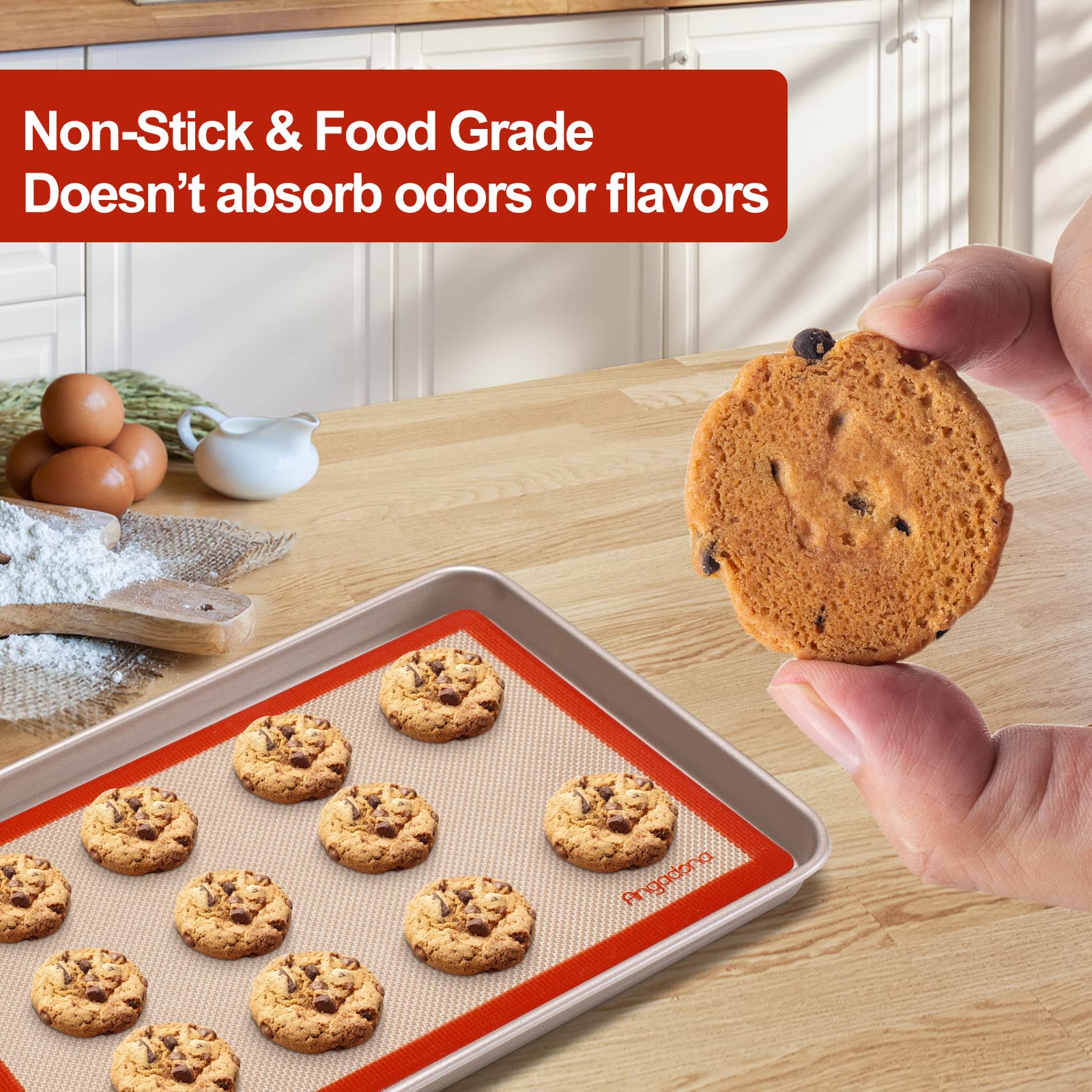 Angadona 8.5-inch round pizza mat prevents sticking and promotes even heat.
