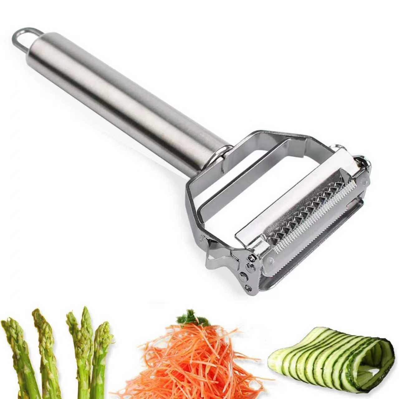 AnGeer julienne peeler dual blades close-up for zoodles and crisp slices