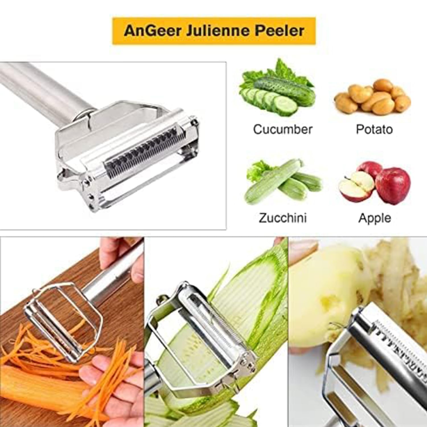 AnGeer stainless steel potato peeler with ergonomic handle for smooth peeling