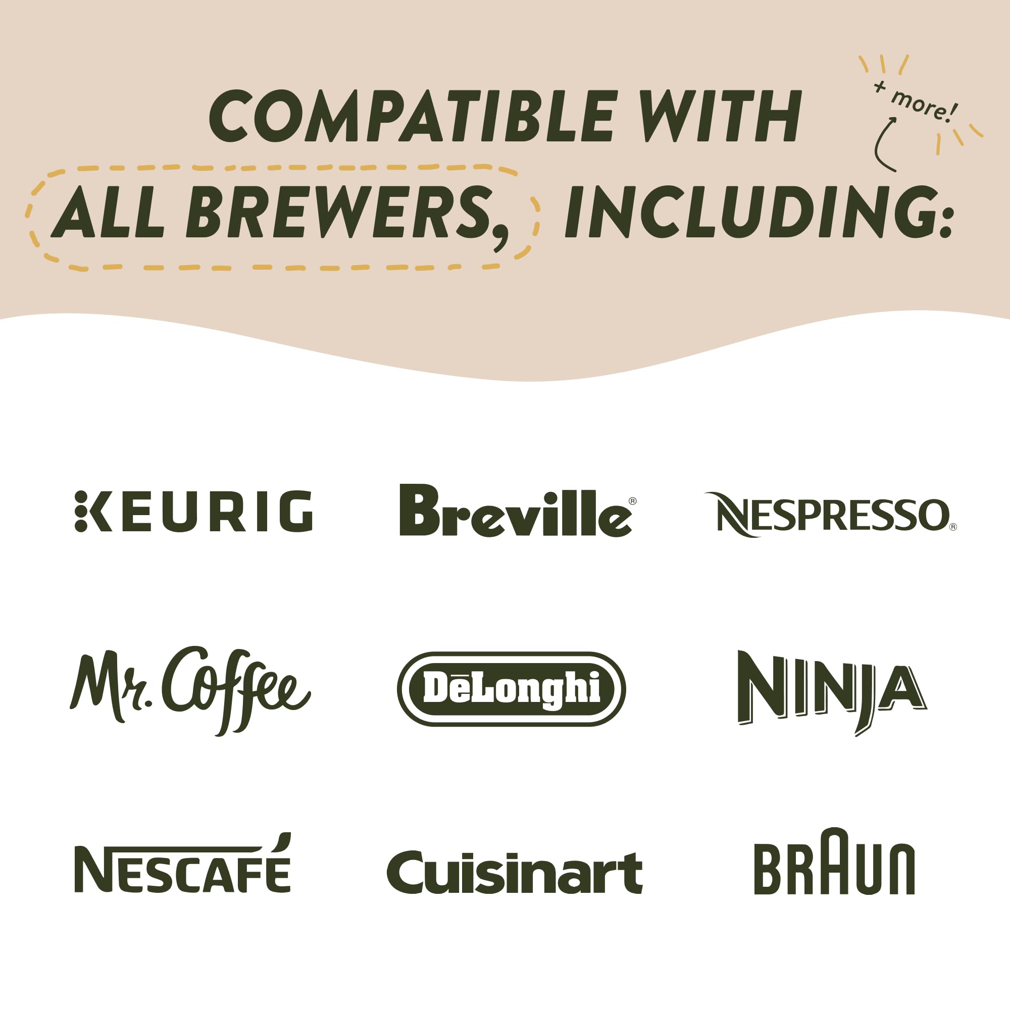 Kitchen counter with Angelino's Coffee Descaler showing universal compatibility.