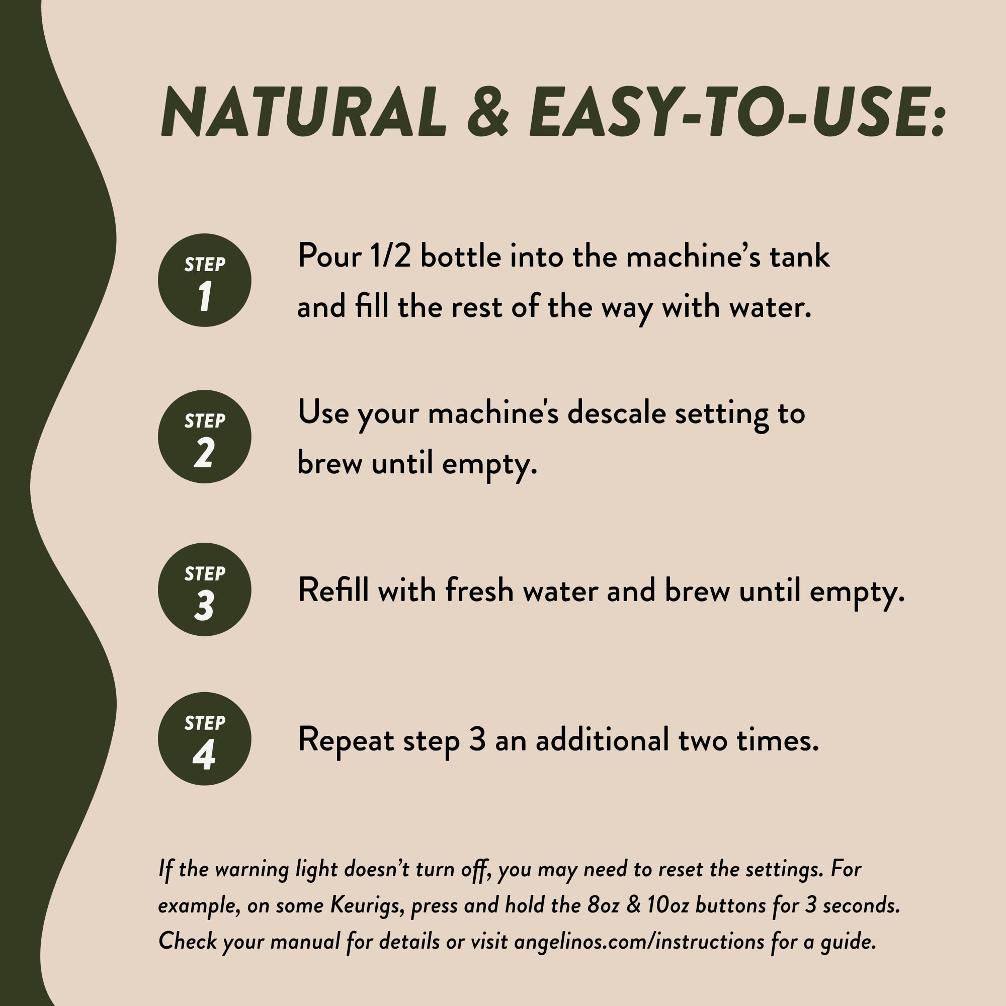 Pouring Angelino's Coffee Descaler to remove mineral buildup.