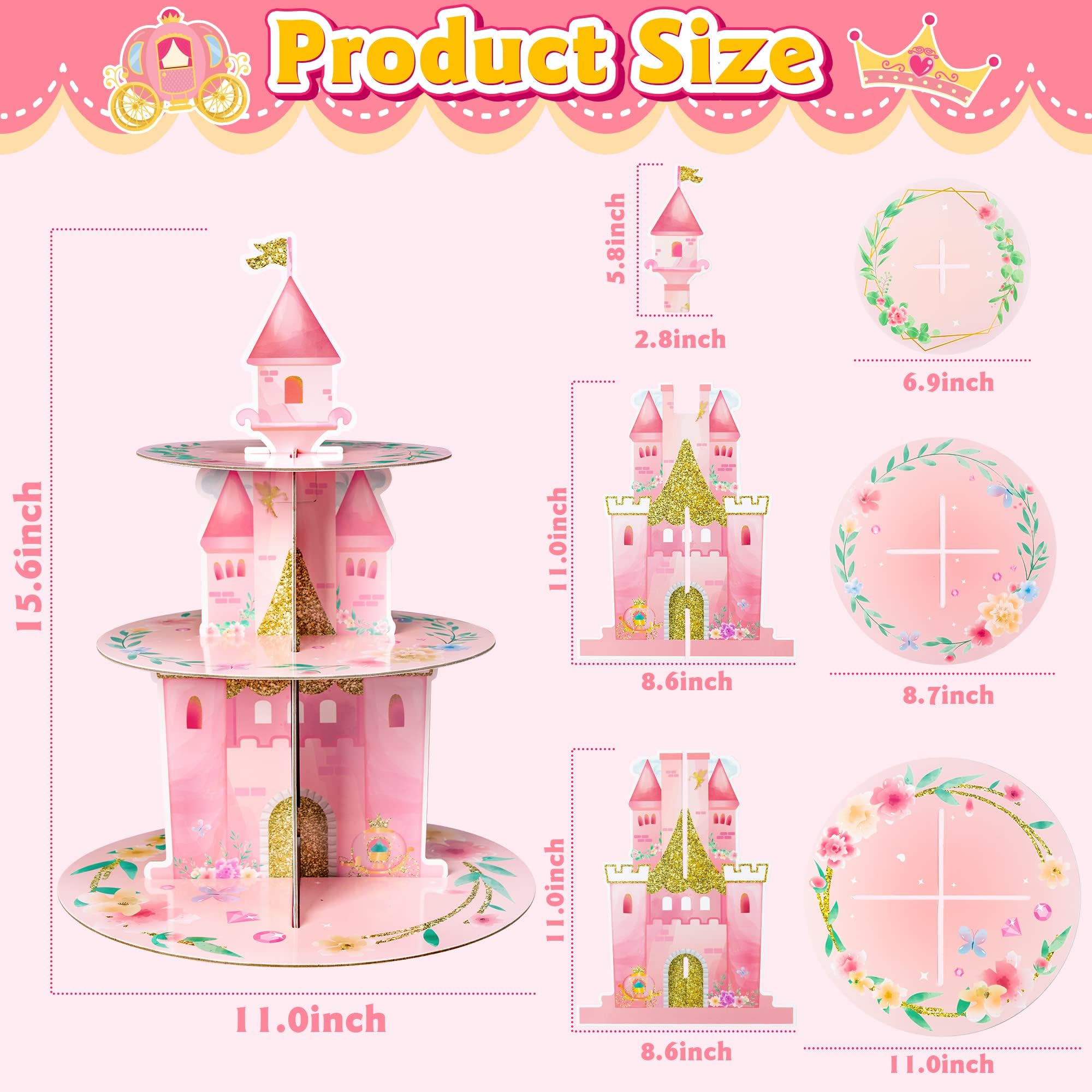 ANGOLIO princess cupcake trays set provides sturdy layers for easy cupcake organization.