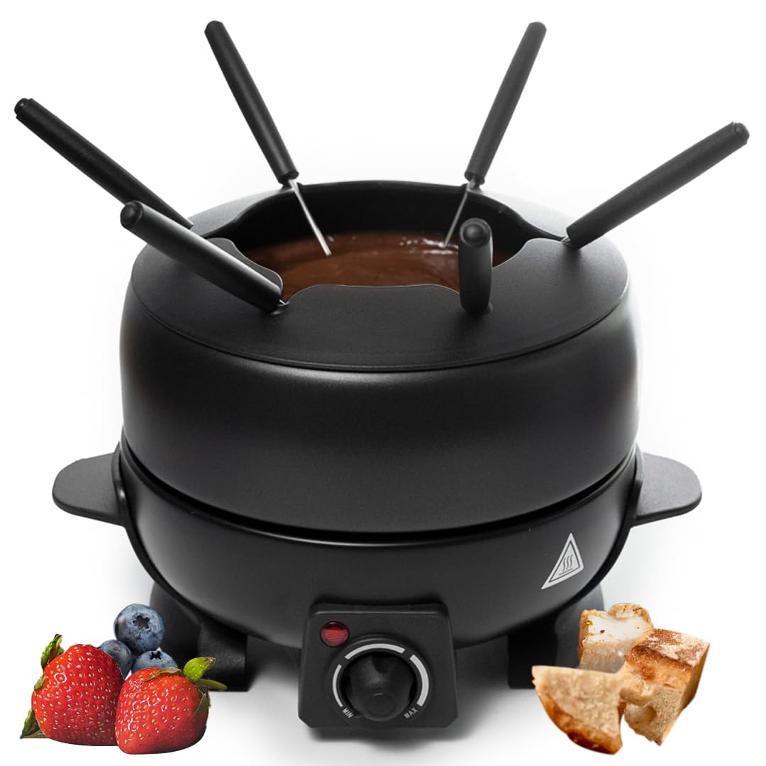 Angora Brands electric fondue pot front view highlighting 2L capacity for sharing