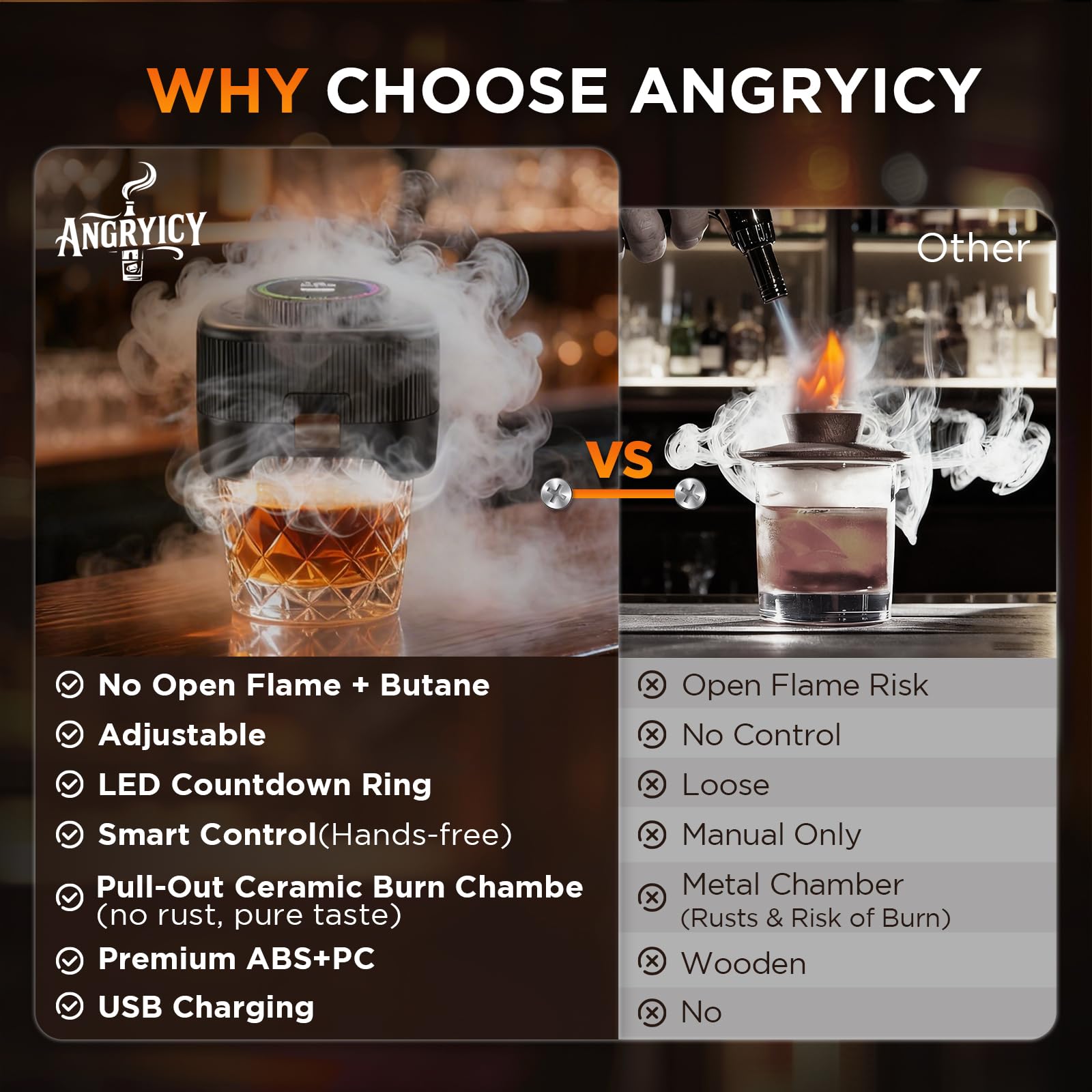 Angryicy electric smoker ceramic heating chamber delivers consistent smoke and clean flavors.