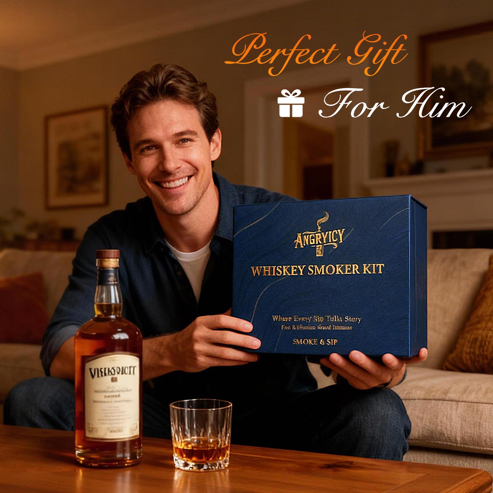 Angryicy gift box emphasizes premium, easy-to-share whiskey gift for men.