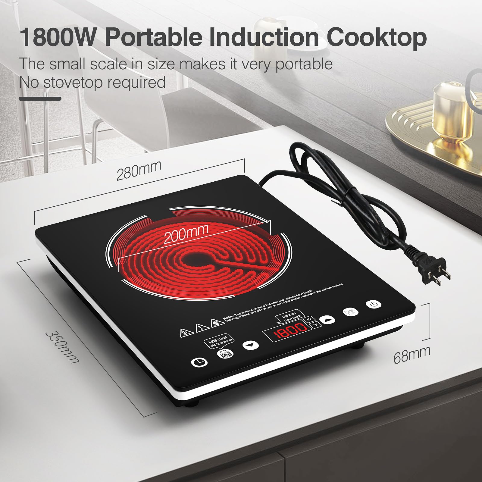 ANHANE nine power levels display for precise cooking control.