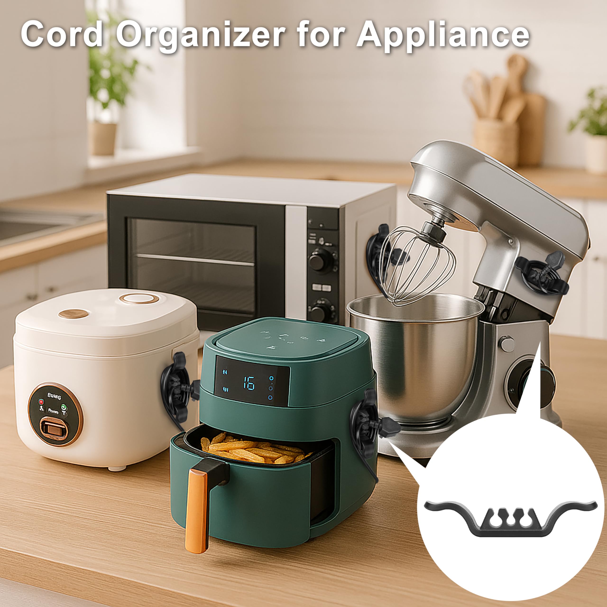 Animal-Gifts multi-use cord organizer keeps kitchen appliances orderly.