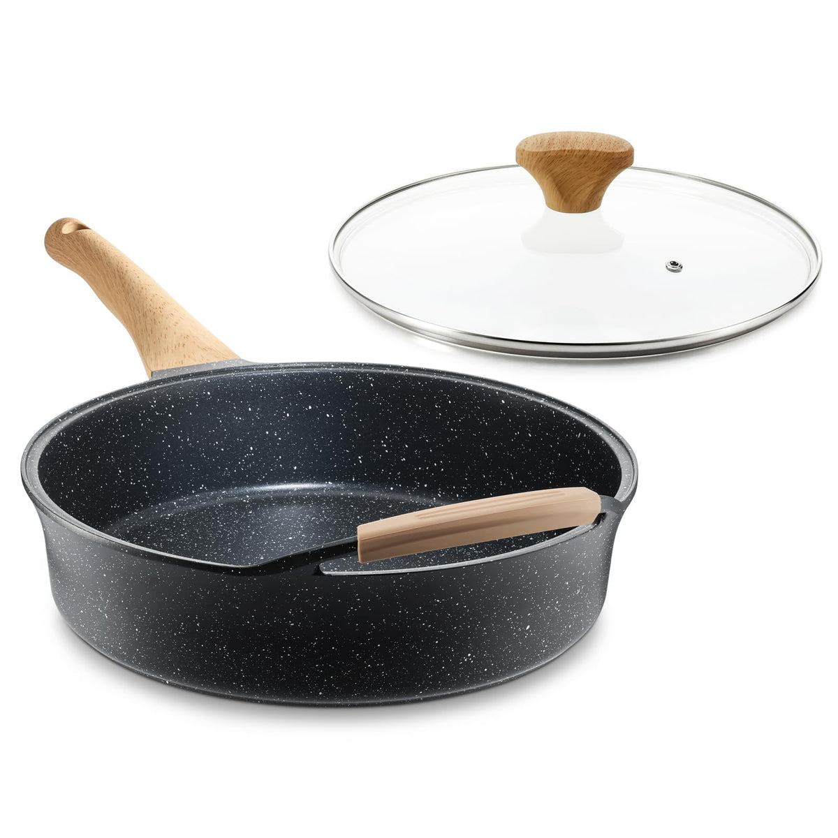 AnimoZest deep nonstick pan with lid for effortless food release.