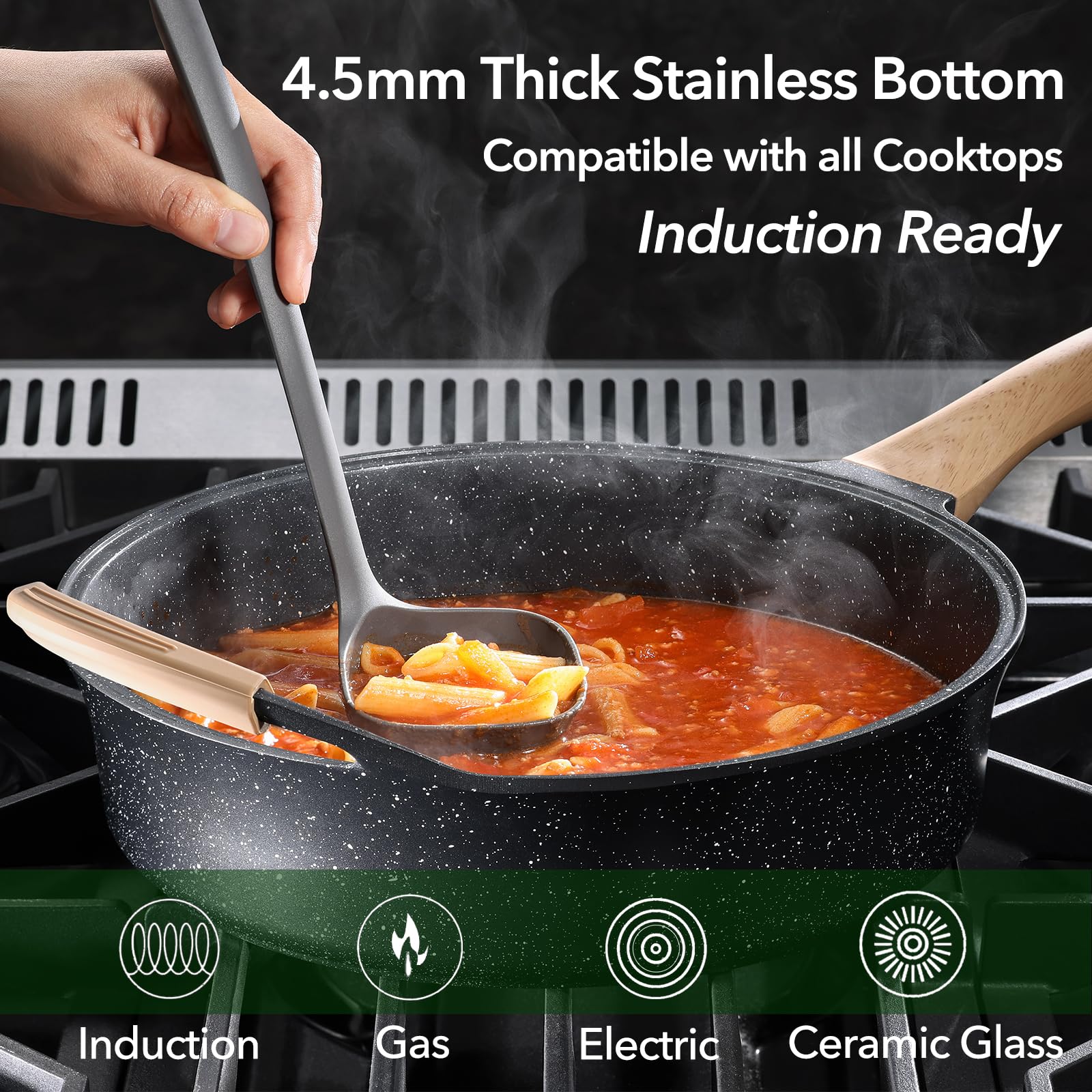 AnimoZest wide 10.5-inch surface supports quick sauté meals.