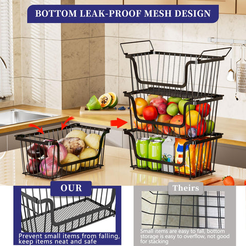 ANJUBAN 4-pack stackable baskets side view highlights sturdy construction and finish.