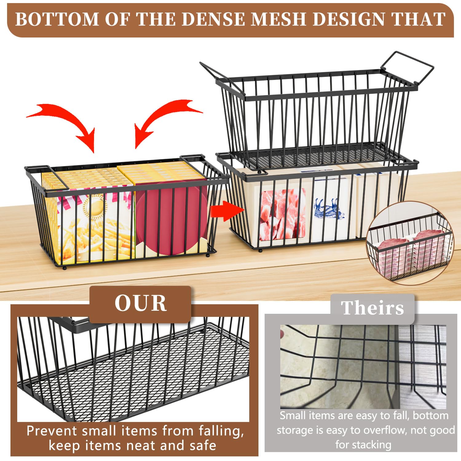 ANJUBAN bottom mesh freezer bin design keeps items secure and visible.