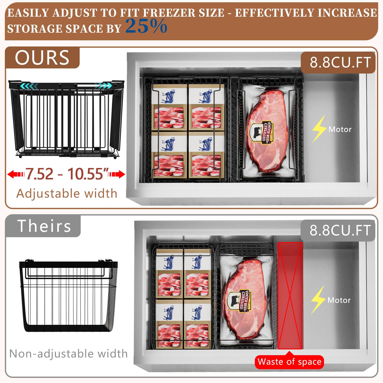 ANJUBAN freezer bin collapsible handles enable easy height stacking.
