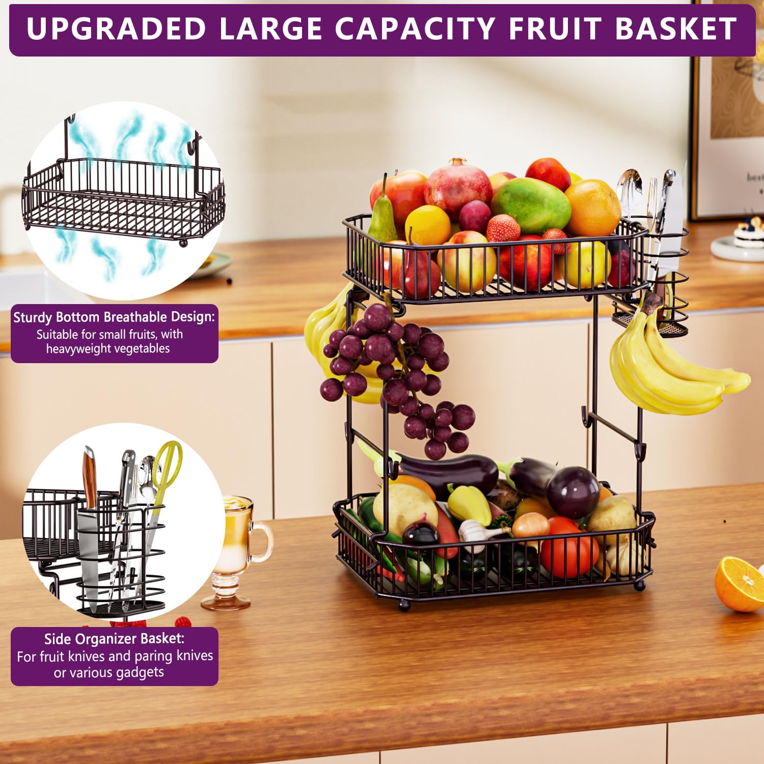 ANJUBAN side storage basket adds space for utensils and small tools.