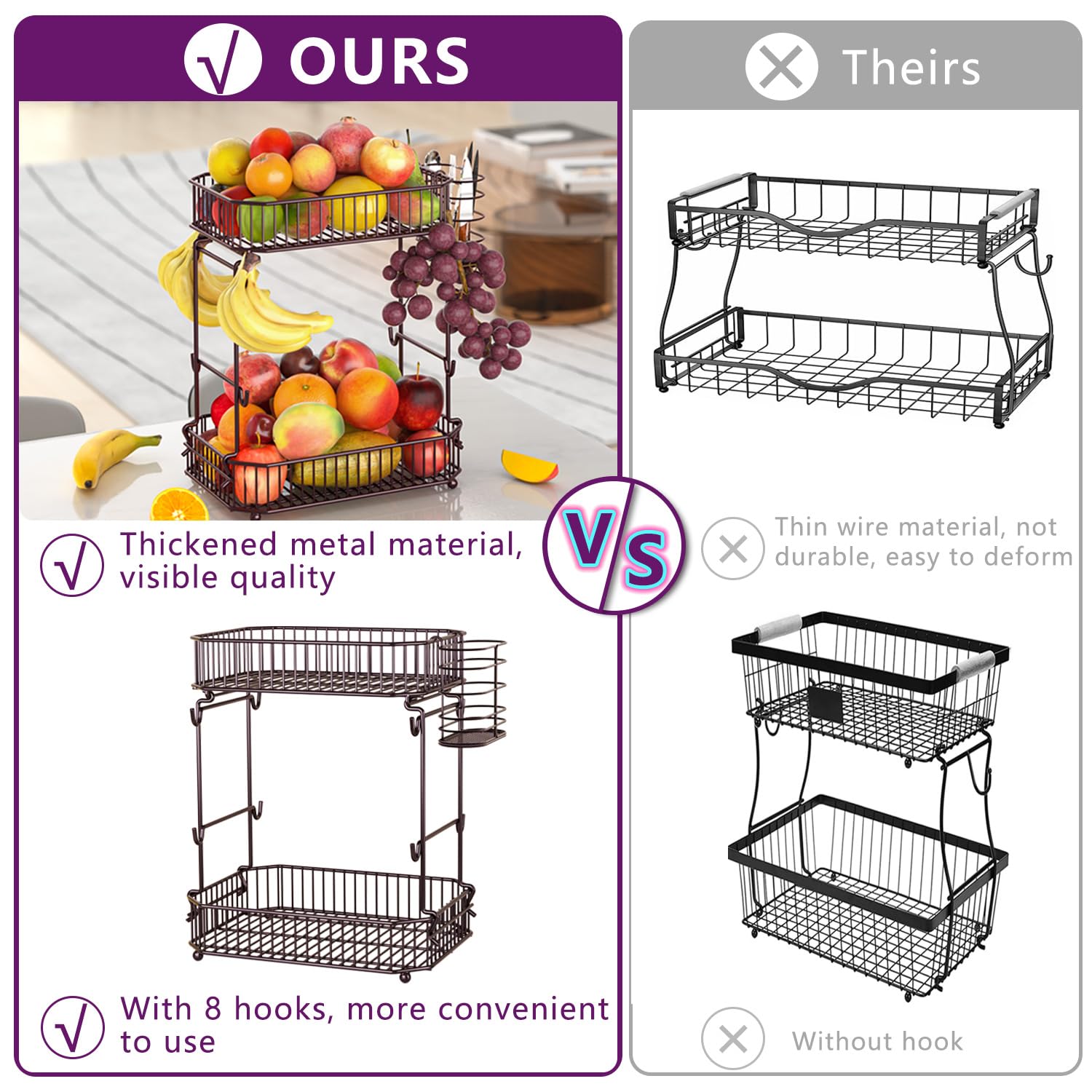 ANJUBAN thick metal frame supports heavy loads for durable kitchen storage.