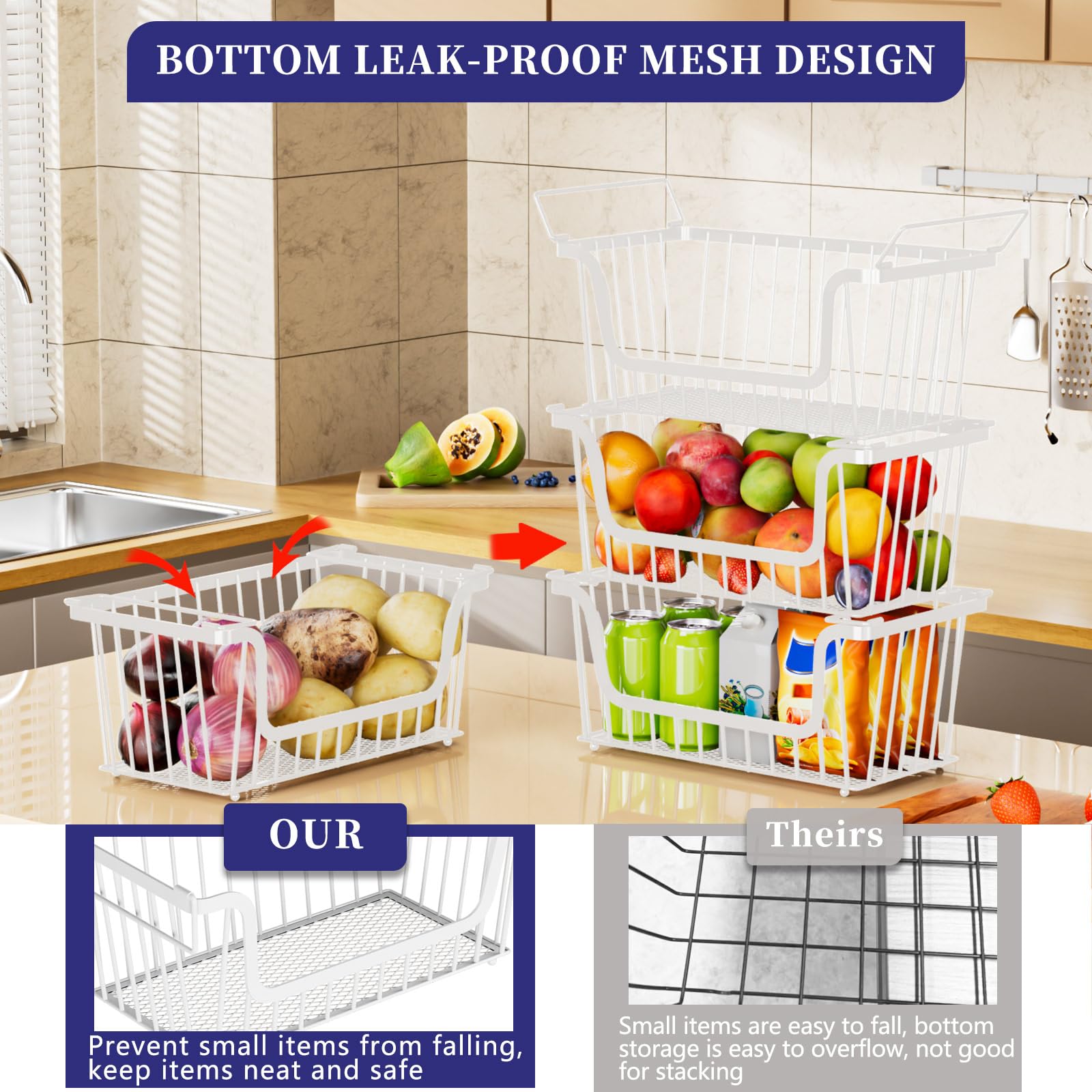 ANJUBAN white pantry organizers on a shelf for easy access
