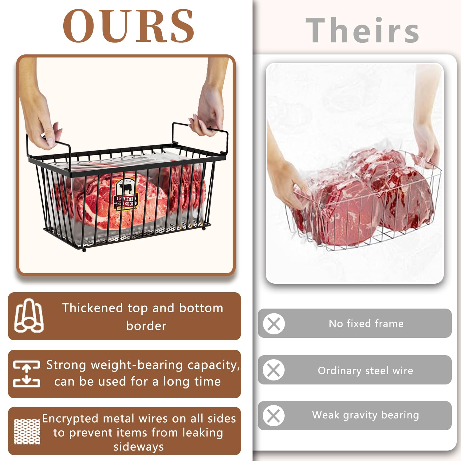 ANJUBAN thickened-frame freezer bins provide sturdy support for stacked organization.