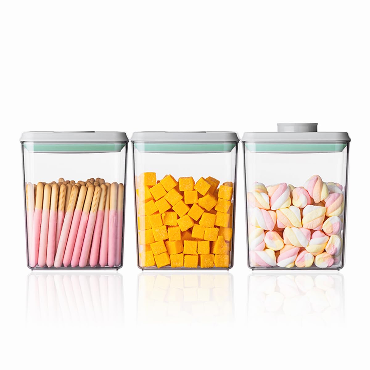 Ankou Pop airtight containers front view—stackable 3-piece set for tidy pantry storage.