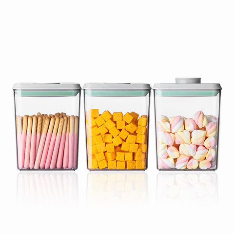 Ankou Pop airtight containers front view—stackable 3-piece set for tidy pantry storage.