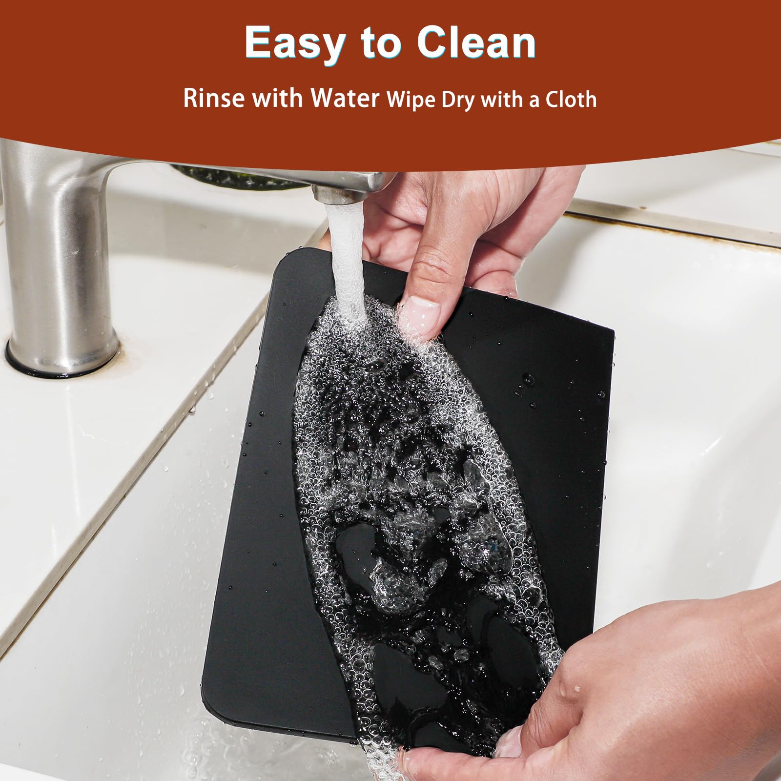 ANLEULIT espresso tamping mat is easy to clean with a quick rinse.