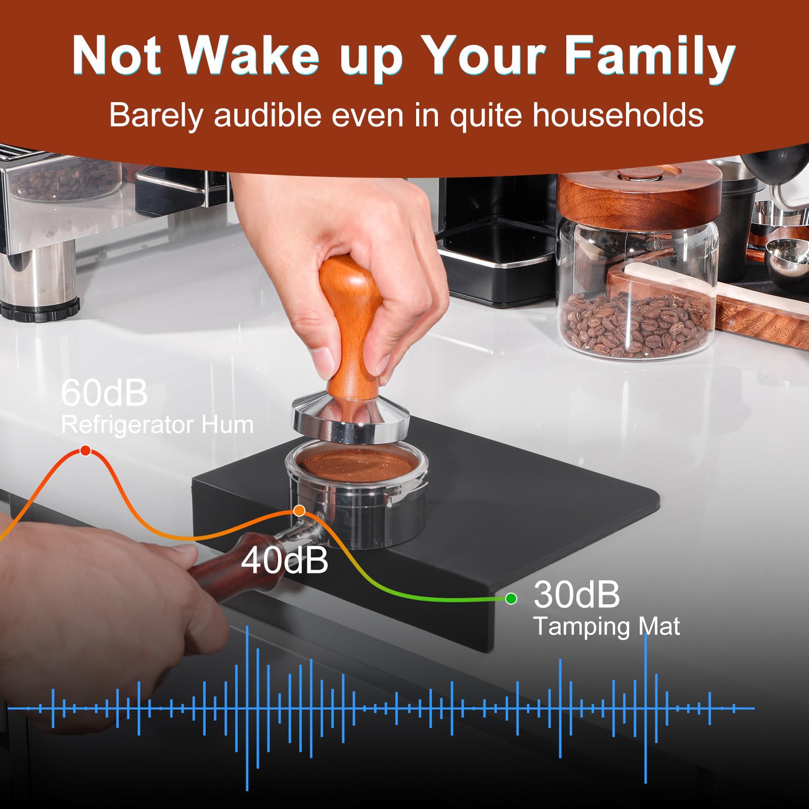 ANLEULIT espresso tamping mat's non-slip base keeps the portafilter steady during tamping.