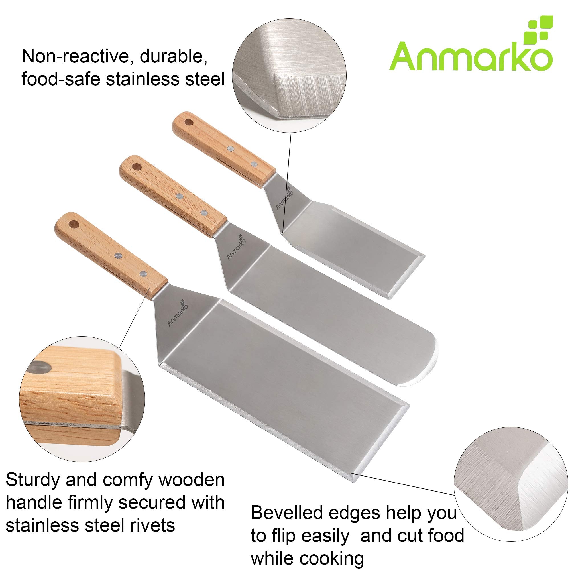 Anmarko hamburger turner spatula with a wide surface for burgers.