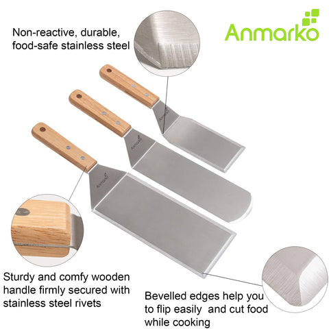 Anmarko hamburger turner spatula with a wide surface for burgers.