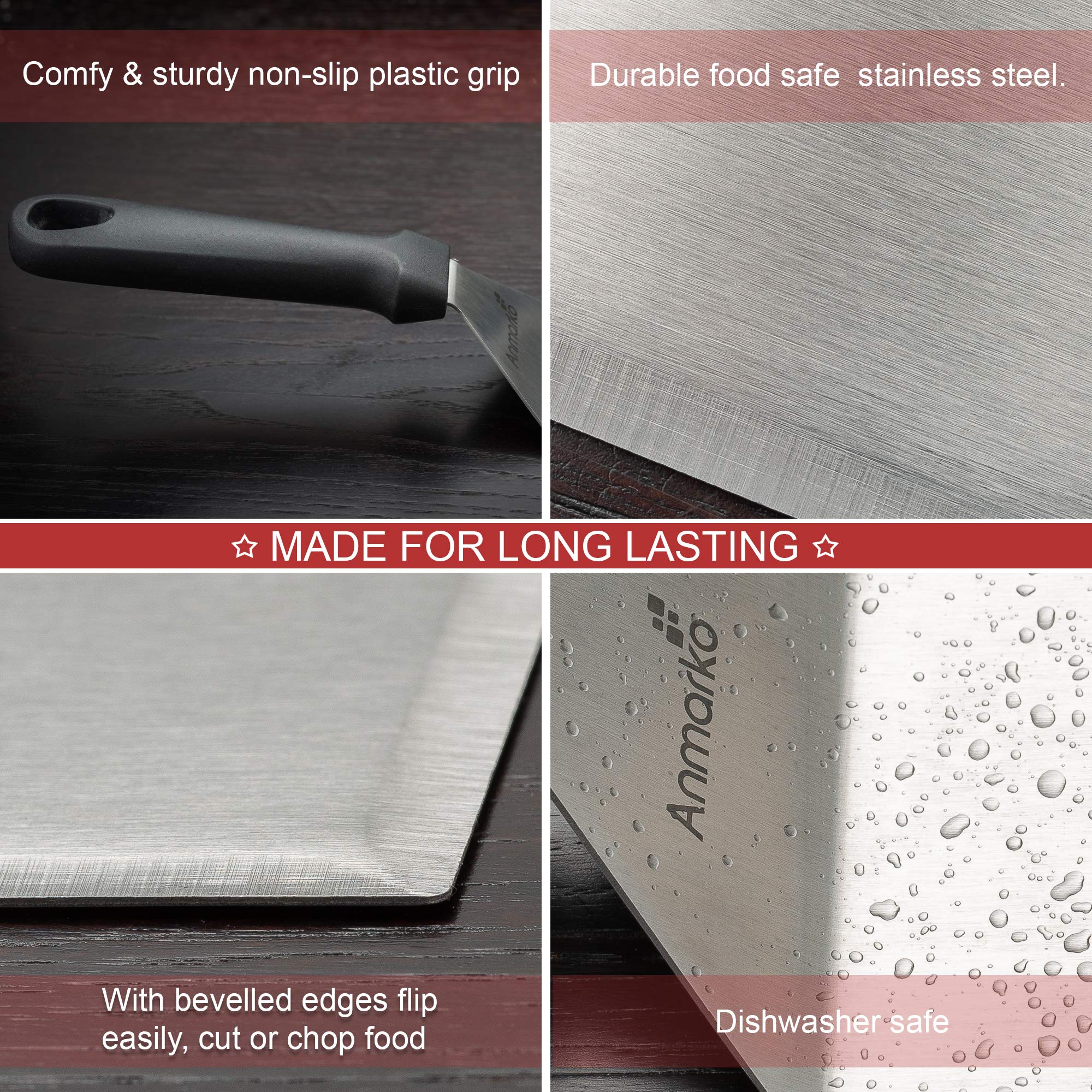 Anmarko metal spatula griddle scraper cleans debris from flat top surfaces