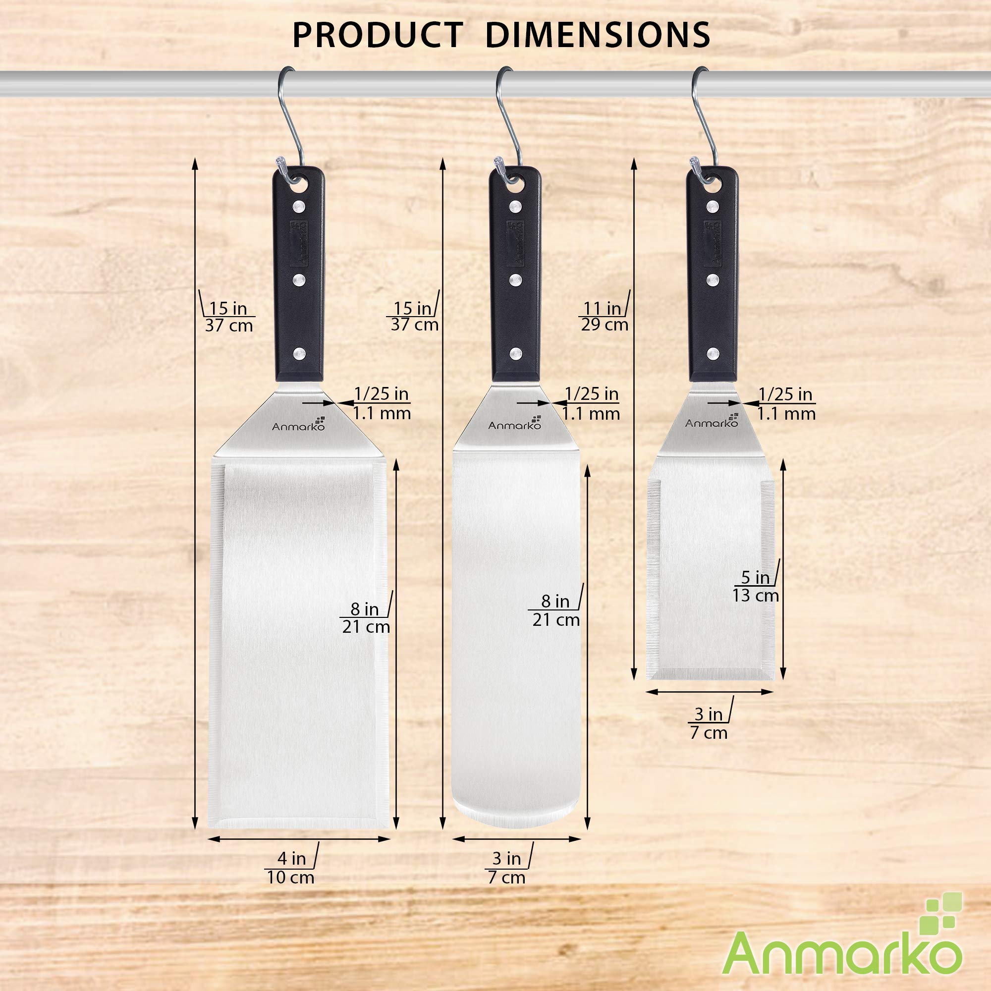 Anmarko outdoor grill spatula set stored easily with hooks.