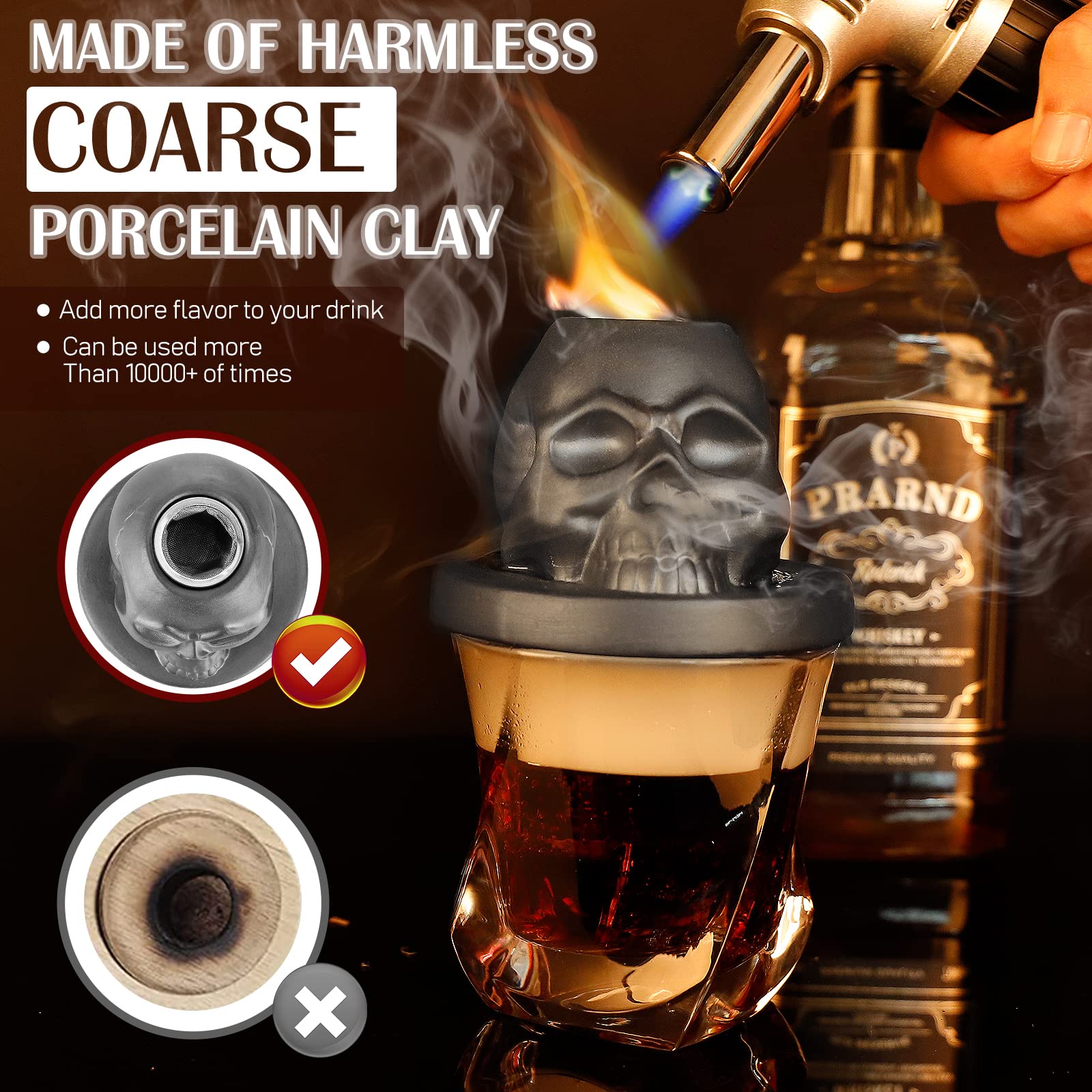 Anmyox skull bourbon smoker showcased for signature cocktails.