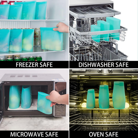 Annaklin aqua-color silicone bags add a bright touch to lunch prep.