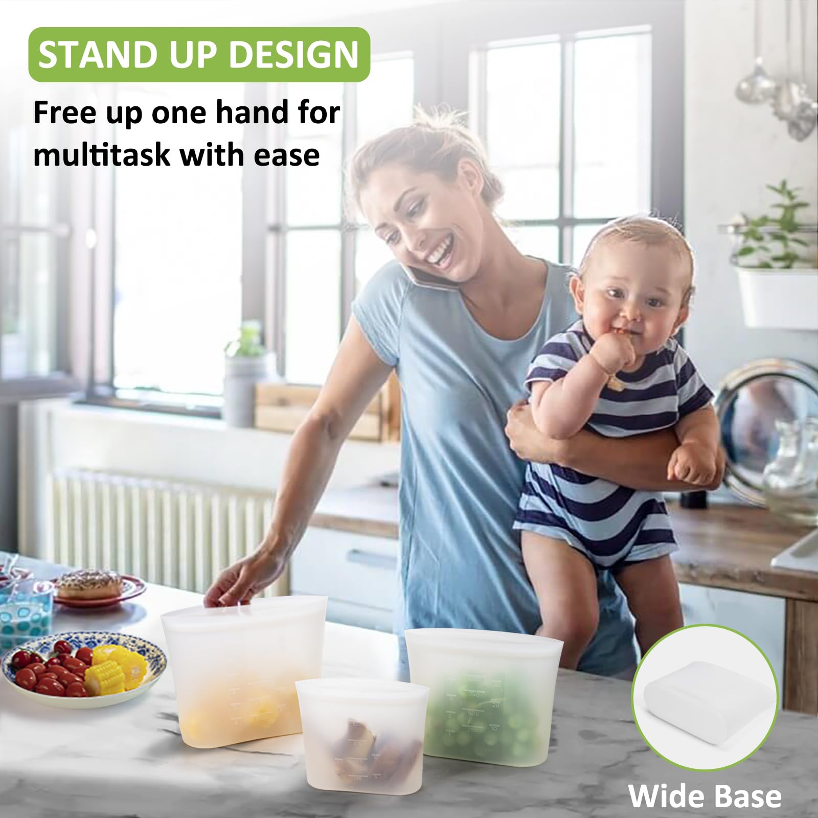 Quart-size bag ideal for sandwiches and snacks on the go.