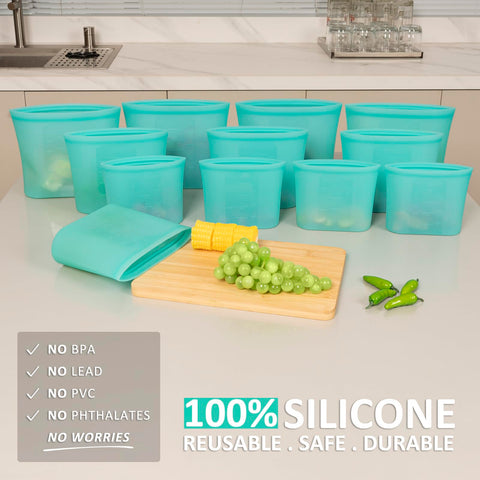 Annaklin silicone storage bags stay freezer-safe for conserving leftovers.