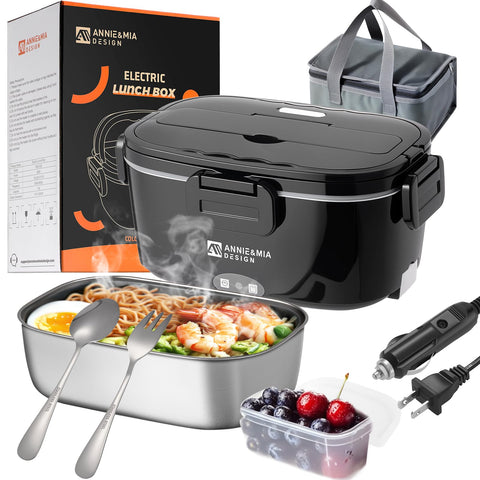 Annie & Mia Design electric lunch box heats meals on the go for busy days.
