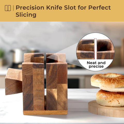 Annie & Mia guided slot keeps the bagel stable for uniform cuts