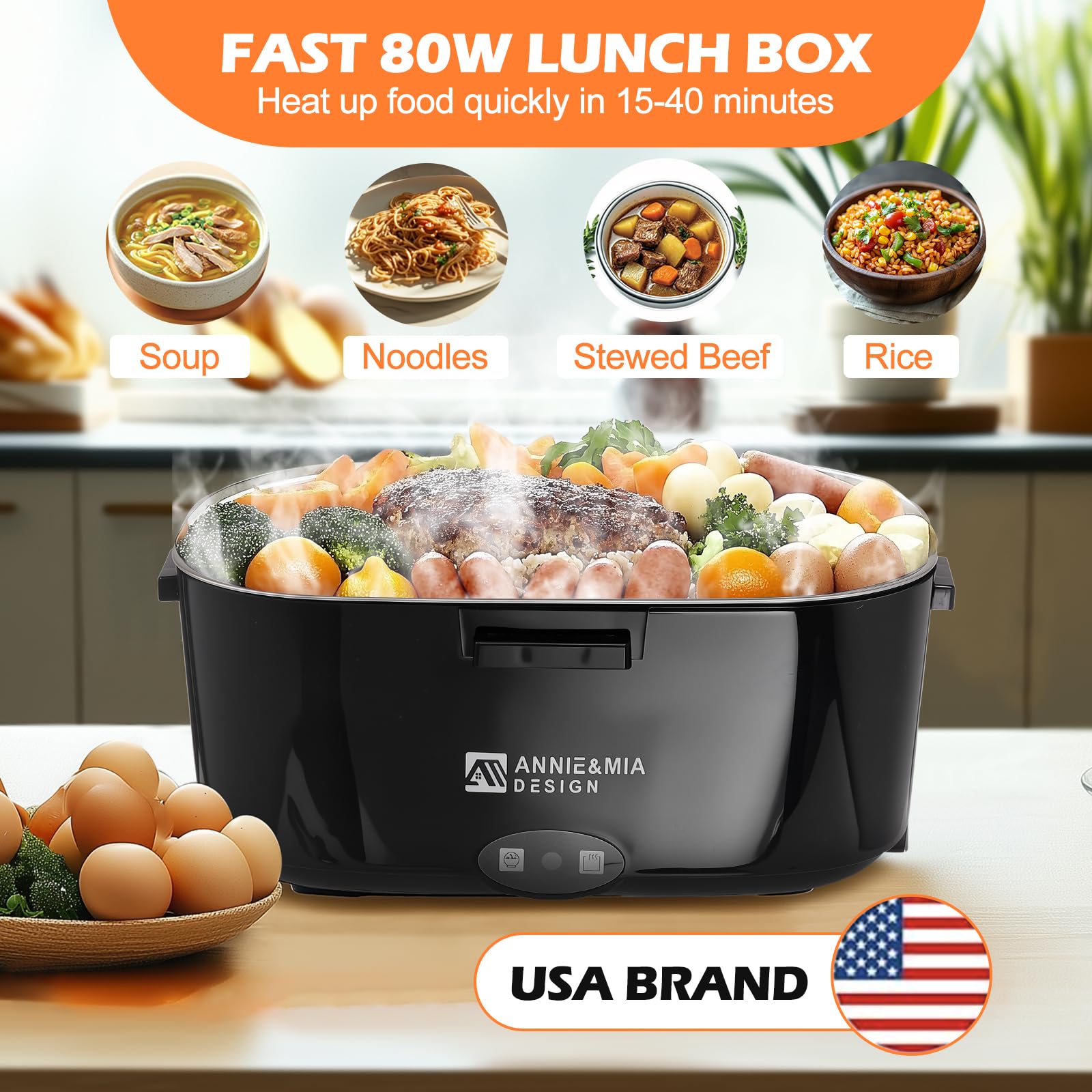 Annie & Mia Design portable 1.5L warmer ideal for office lunch routines.