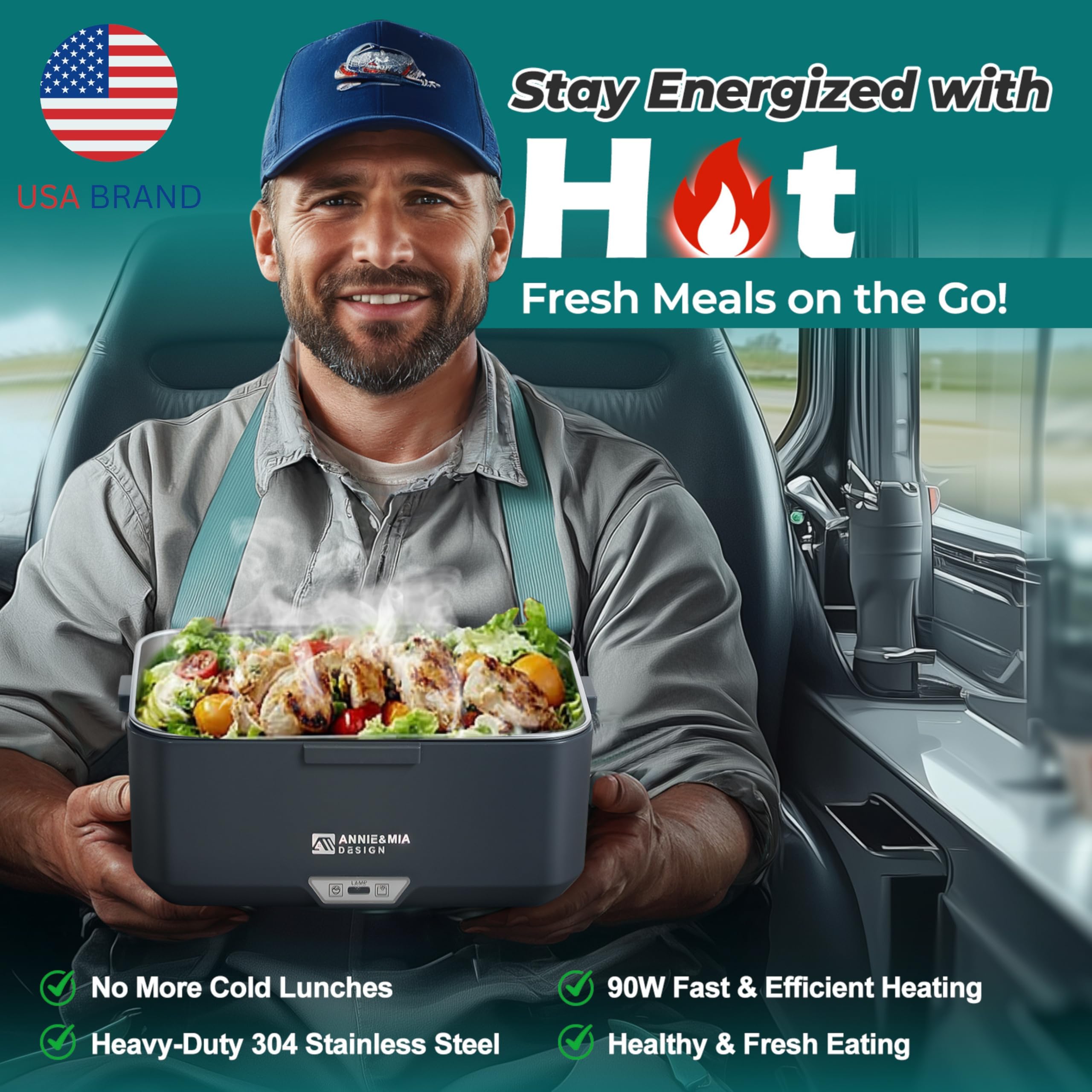 Annie & Mia Design car and home use with 100W PTC heater for quick, safe warming.