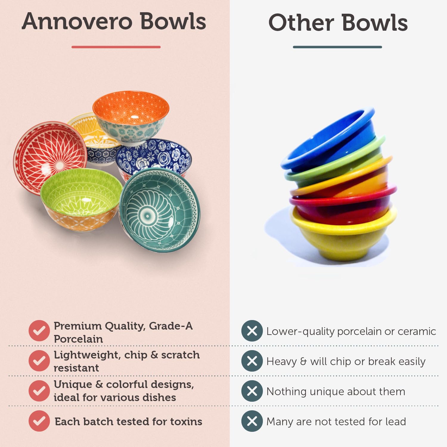 Annovero Grade-A porcelain bowls offer durable daily use.