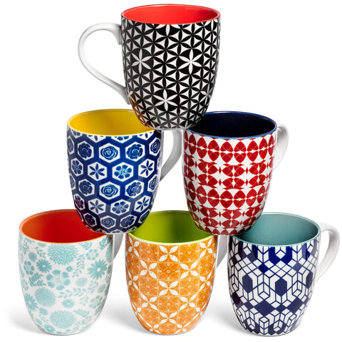Annovero large coffee mug set 6 pack shot highlights durable porcelain for daily use.