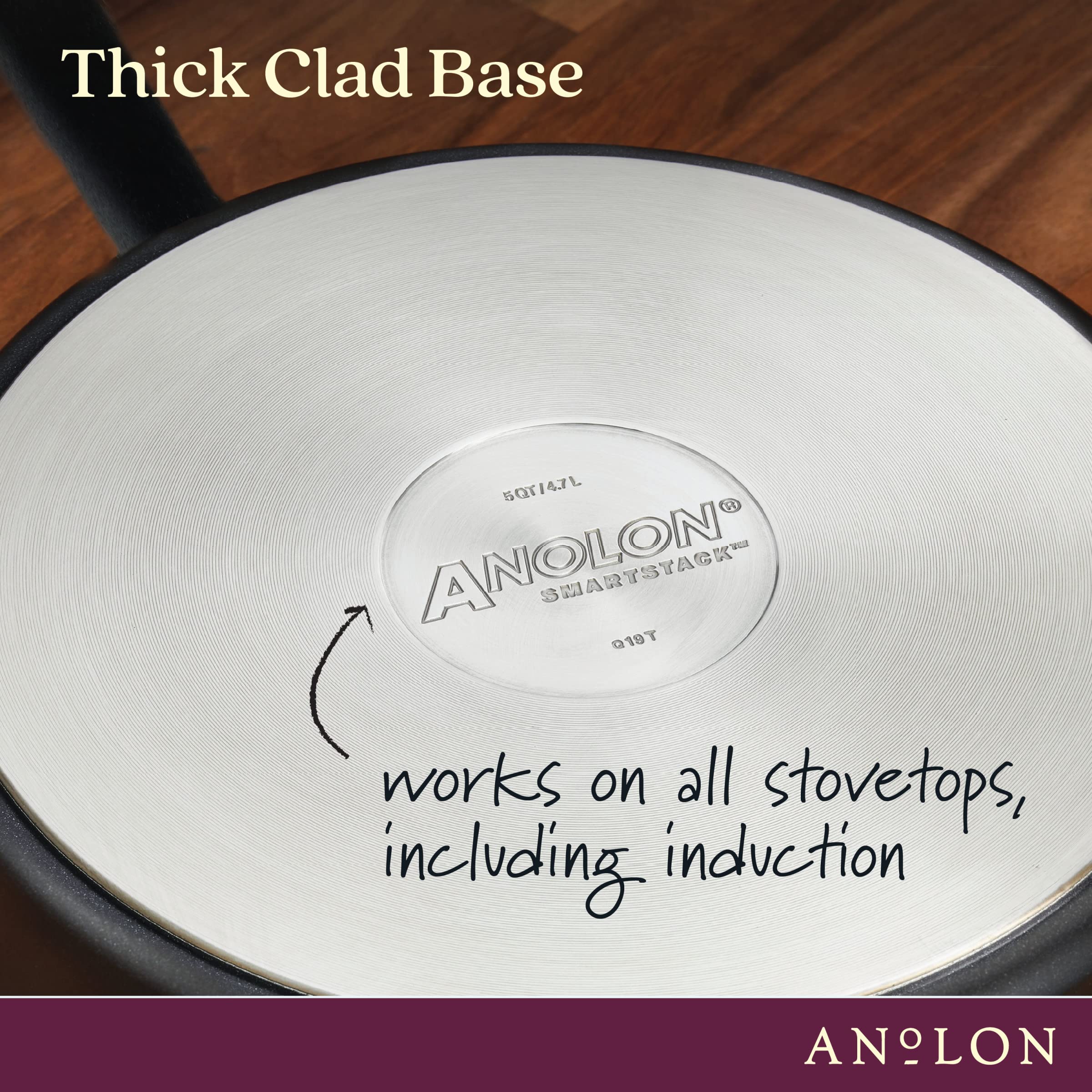 Anolon SmartStack interlocking handles protect nonstick surfaces during nesting.