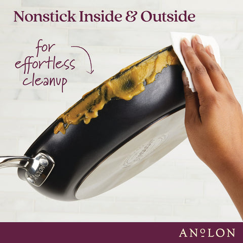 Anolon SmartStack nonstick interior and exterior simplifies cleanup after cooking.