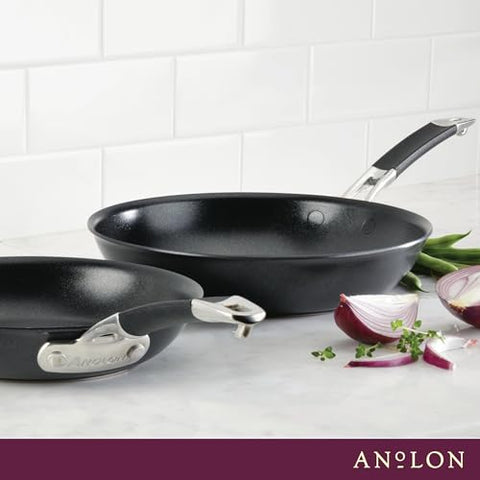 Anolon SmartStack-saving design reduces cabinet clutter with stackable pans.