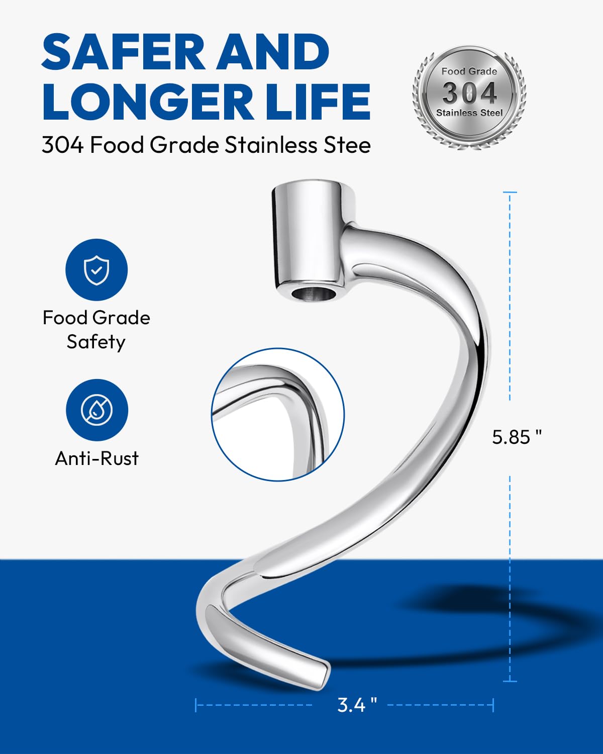 ANONEMOTO hook fits 4.5-5qt tilt-head mixers for versatile kneading