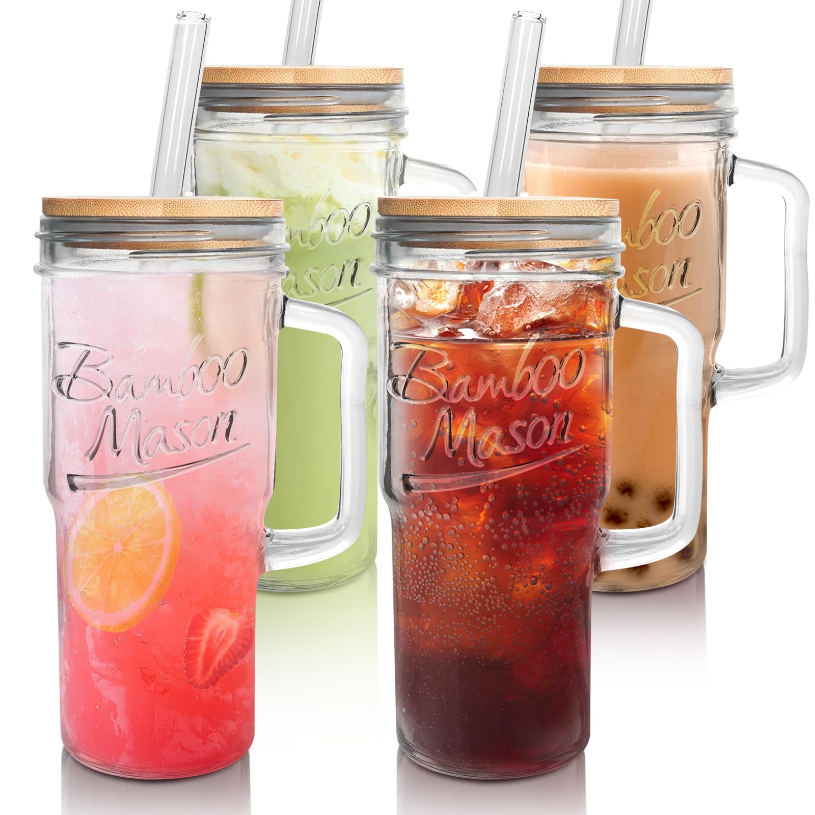 ANOTION 24 oz tumbler with handle and lid for easy cold beverages.