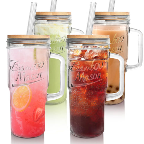 ANOTION 24 oz tumbler with handle and lid for easy cold beverages.