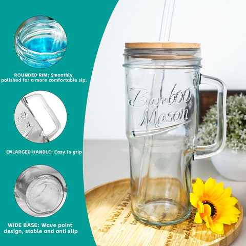 ANOTION bamboo lids fit mason jars for secure spill resistance.