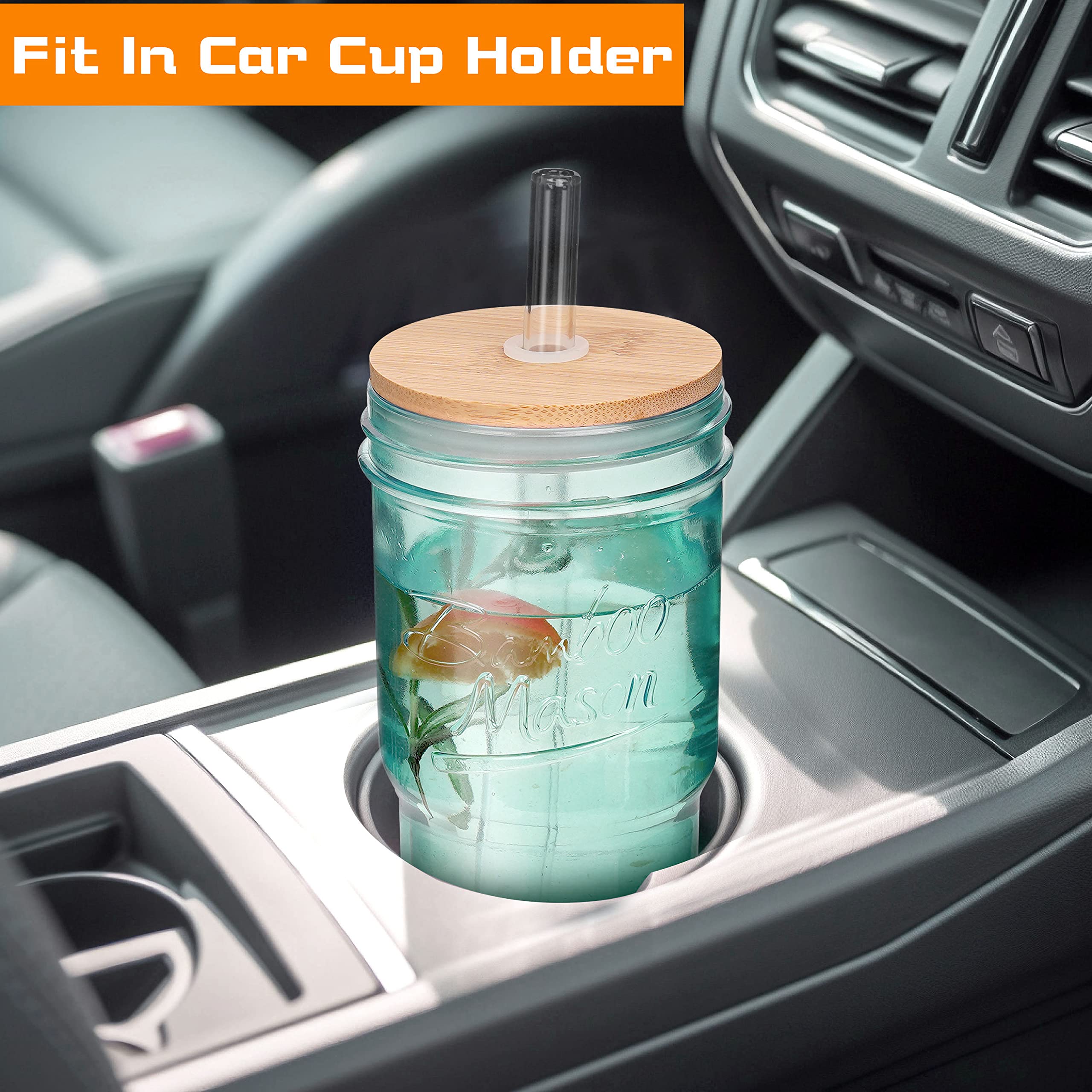 ANOTION mason jar cups with lids in vibrant colors for picnics or pantry use