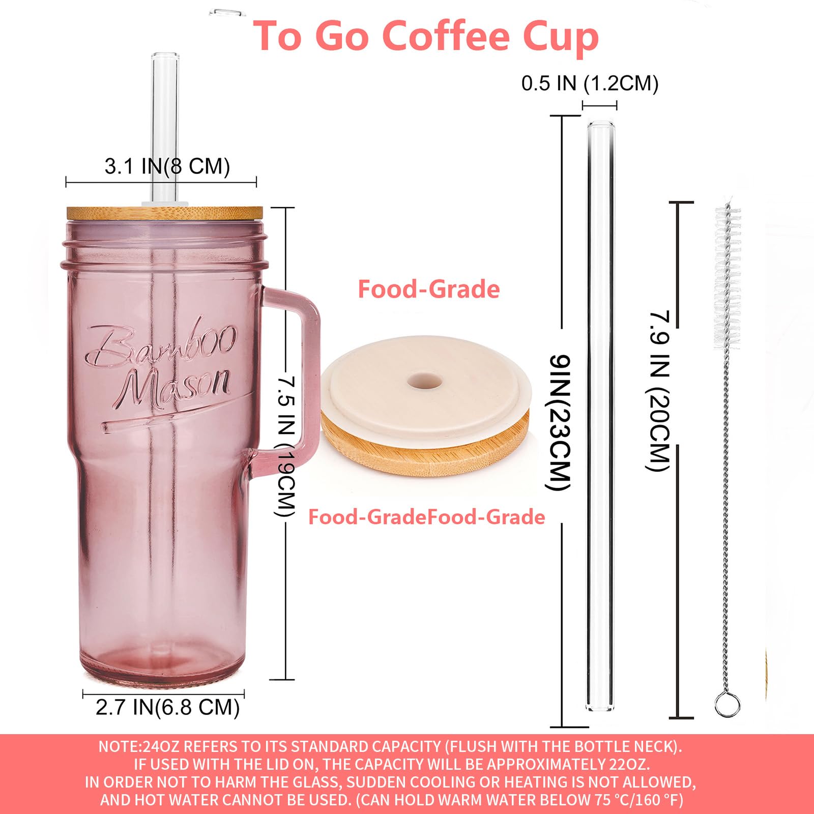 ANOTION mason jar cups with lids and straws ideal for smoothies and iced beverages